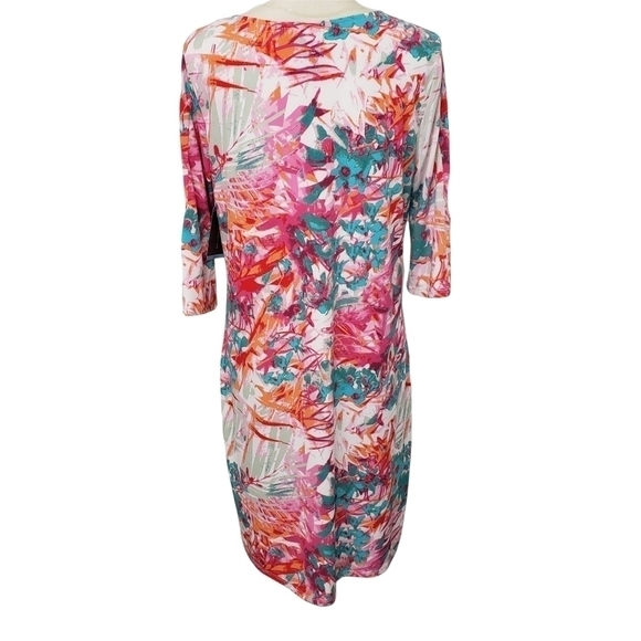 Nwt Amanda + Oak L Floral Sheath 3/4 Bell Sleeve Pink & Teal 4% Spandex - Picture 3 of 10